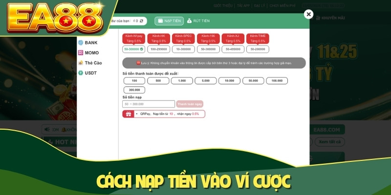 Cách nạp tiền vào ví cược Cách nạp tiền vào ví cược